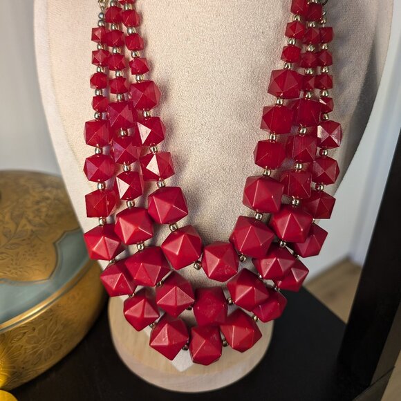 Charming Charlie Red Geometric Spikes Necklace - Picture 1 of 7